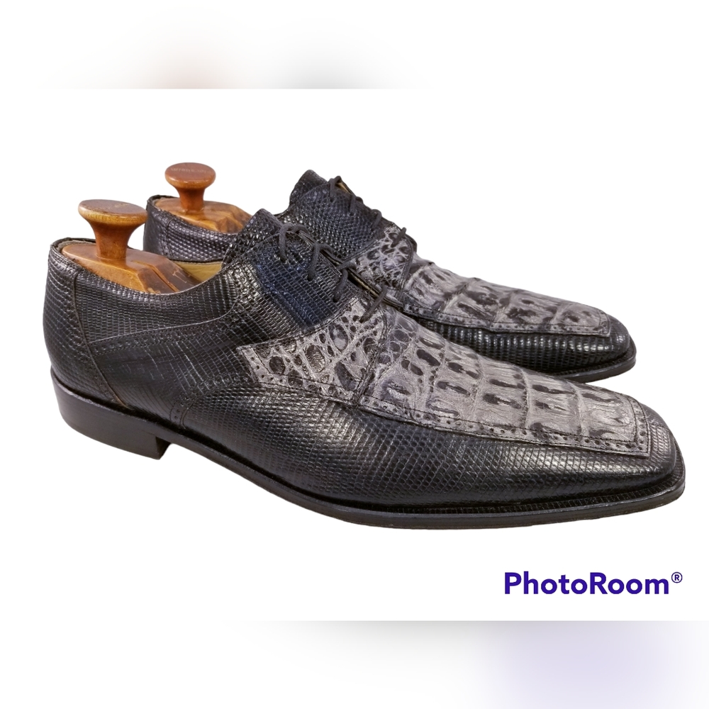 DAVID EDEN GENUINE CROCODILE LIZARD MEN SHOES OXFORDS  BLACK GRAY SIZE 13 EUC